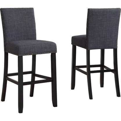 Biony Fabric Bar Stools with Nailhead Trim, Set of 2, Grey