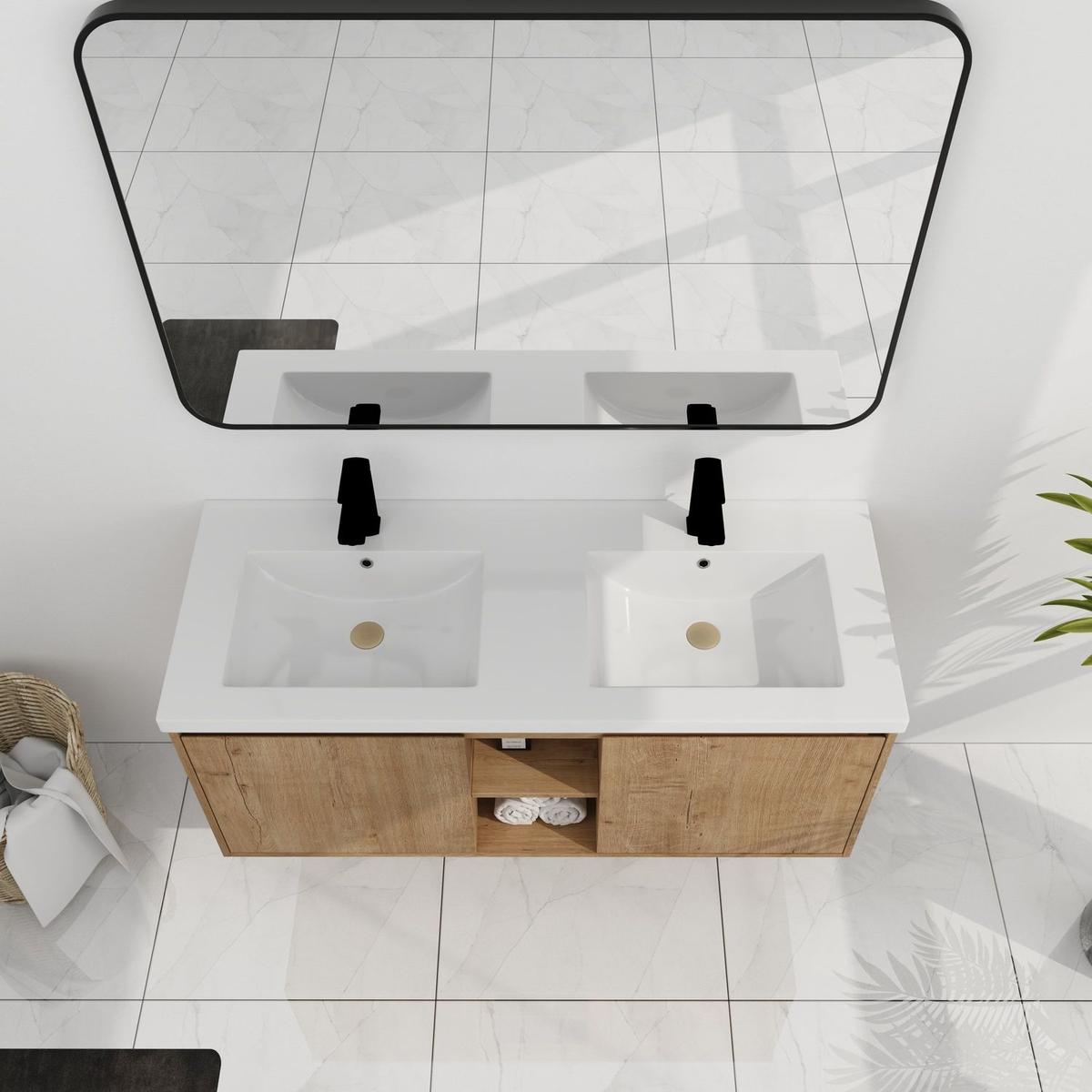 48" Wall Mounted Bathroom Vanity With Double Sink, Soft Closing Door Hinge (KD-Package)G