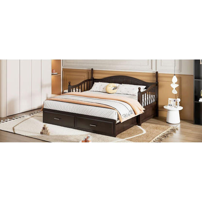 Wooden Twin Size Daybed with Twin Size Trundle, Extendable Daybed with Two Storage Drawers, Espresso