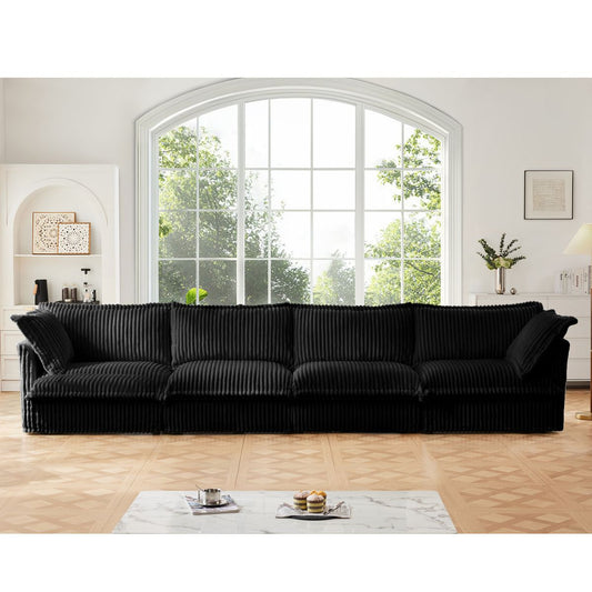 Slipcovered Long Sofa, 4 Seater Sofa with Removable Cover, Extra Deep Couch for Living Room, Corduroy Fabric Cloud Like Comfy Sofa Couch, Black Corduroy Fabric
