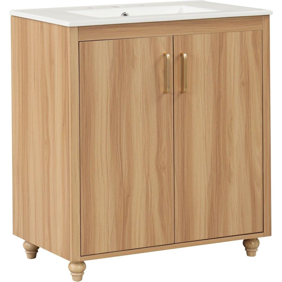 30" Bathroom Vanity with Sink Combo, Multi-functional Bathroom Cabinet with Doors and Drawer, MDF Board, Natural