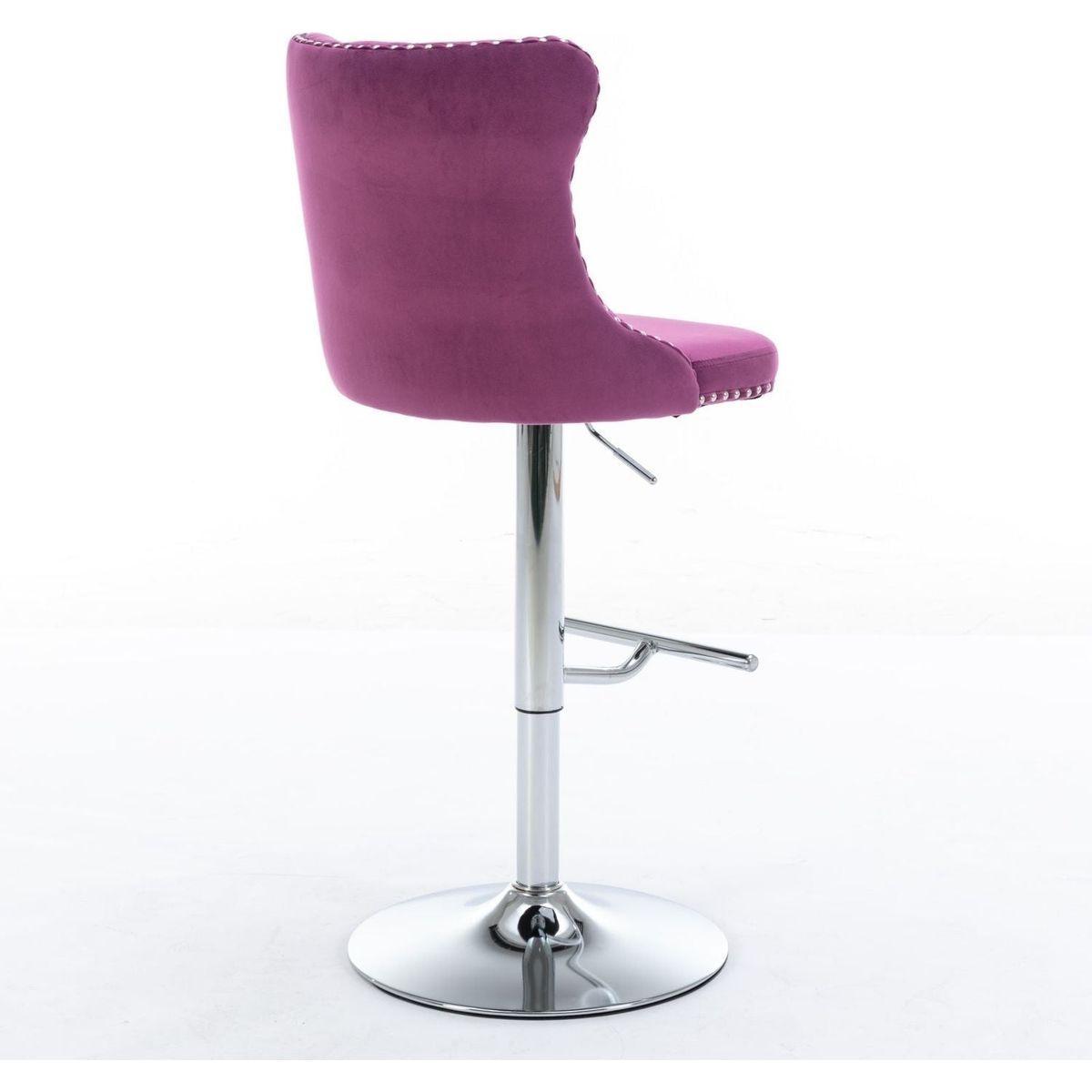 Swivel Velvet Barstools Adjusatble Seat Height from 25-33 Inch, Chrome base Bar Stools with Backs Comfortable Tufted for Home Pub and Kitchen Island, Purple,Set of 2