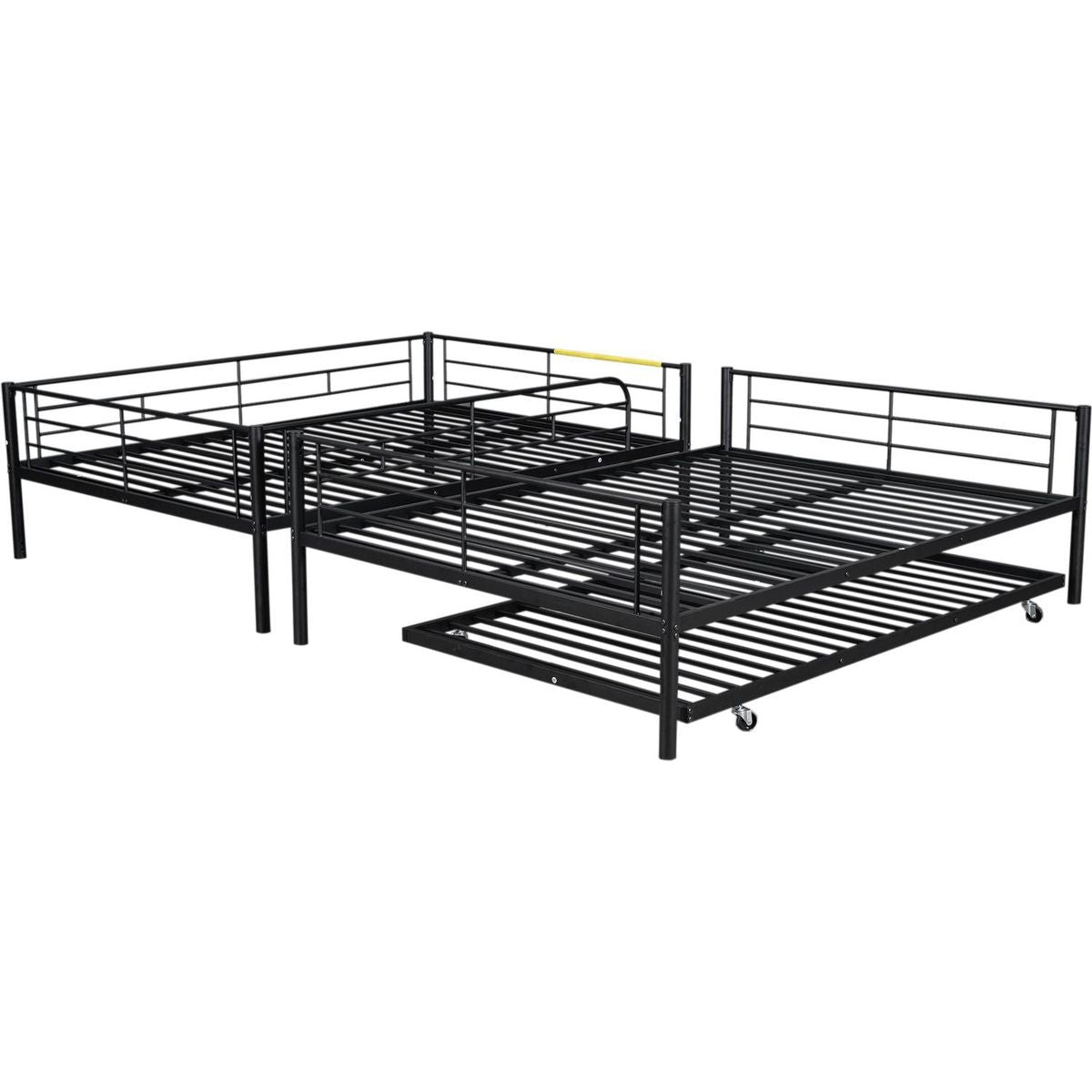 Full Over Full Metal Bunk Bed with Trundle, Black