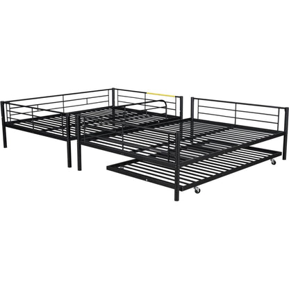 Full Over Full Metal Bunk Bed with Trundle, Black