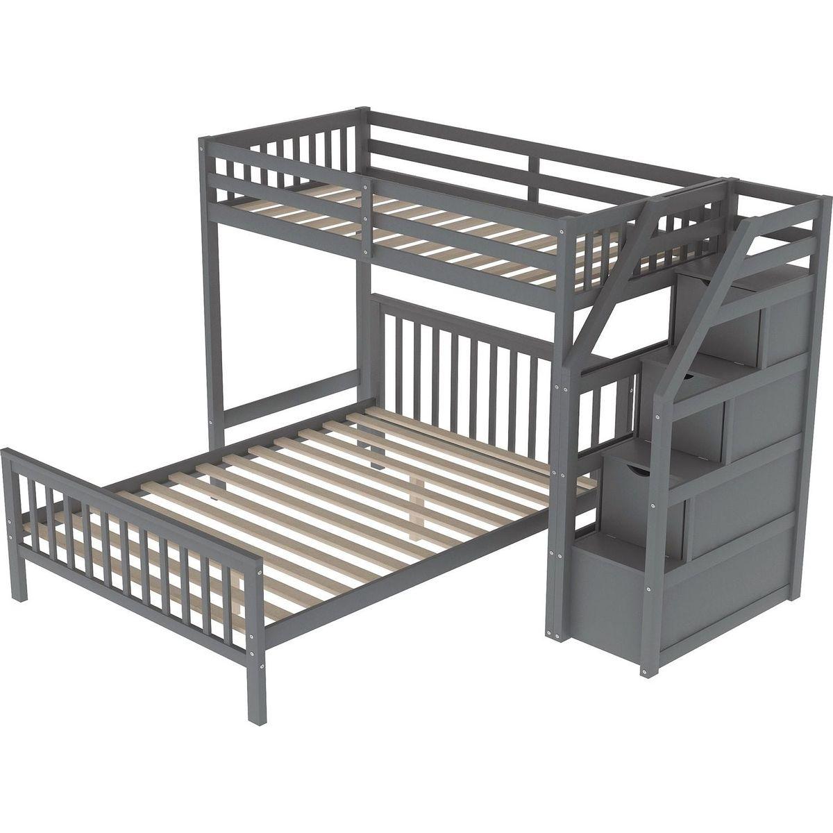 Twin over Full Loft Bed with Staircase,Gray