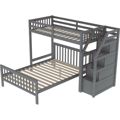 Twin over Full Loft Bed with Staircase,Gray