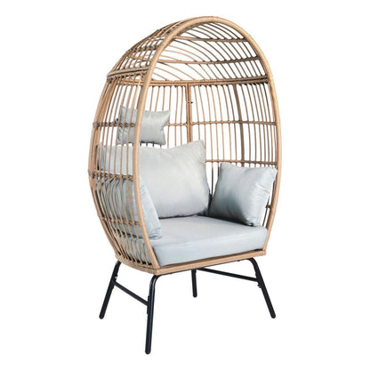 Outdoor Garden Wicker Egg Chair And Footstool Patio Chaise, With Cushions, Outdoor Indoor Basket Chair