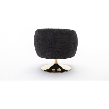 Chenille Fabric Accent Swivel Chair With Gold Metal Round Base,Black