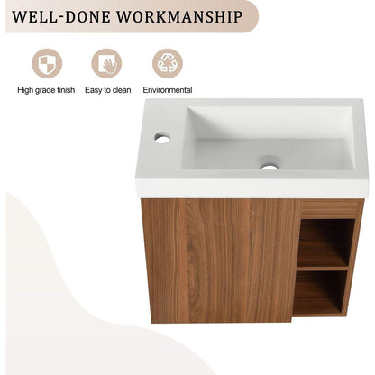 20" Floating Wall-Mounted Bathroom Vanity with White Resin Sink & Soft-Close Cabinet Door