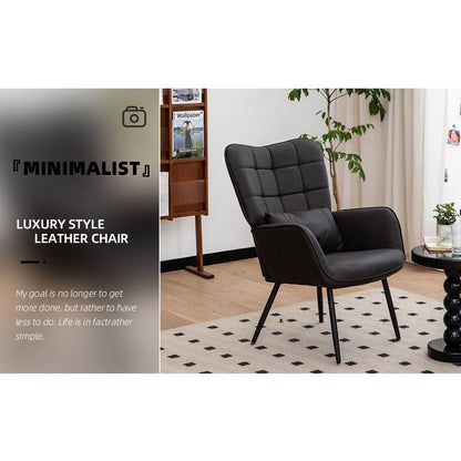 Leather Armchair, Modern Accent Chair High Back, Living Room Chairs with Metal Legs and Soft Padded, Sofa Chairs for Home Office,Bedroom,Dining Room (Grey-1pc)