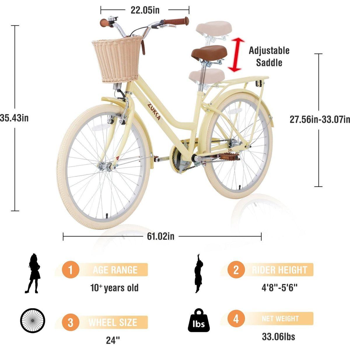 Steel Frame,Multiple Colors, for 10+Years Old Girls Bike,24 inch wheel - Streamdale Furniture