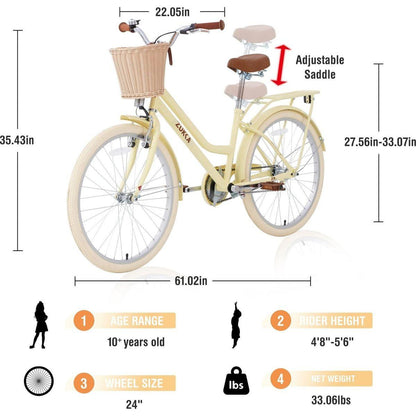 Steel Frame,Multiple Colors, for 10+Years Old Girls Bike,24 inch wheel - Streamdale Furniture