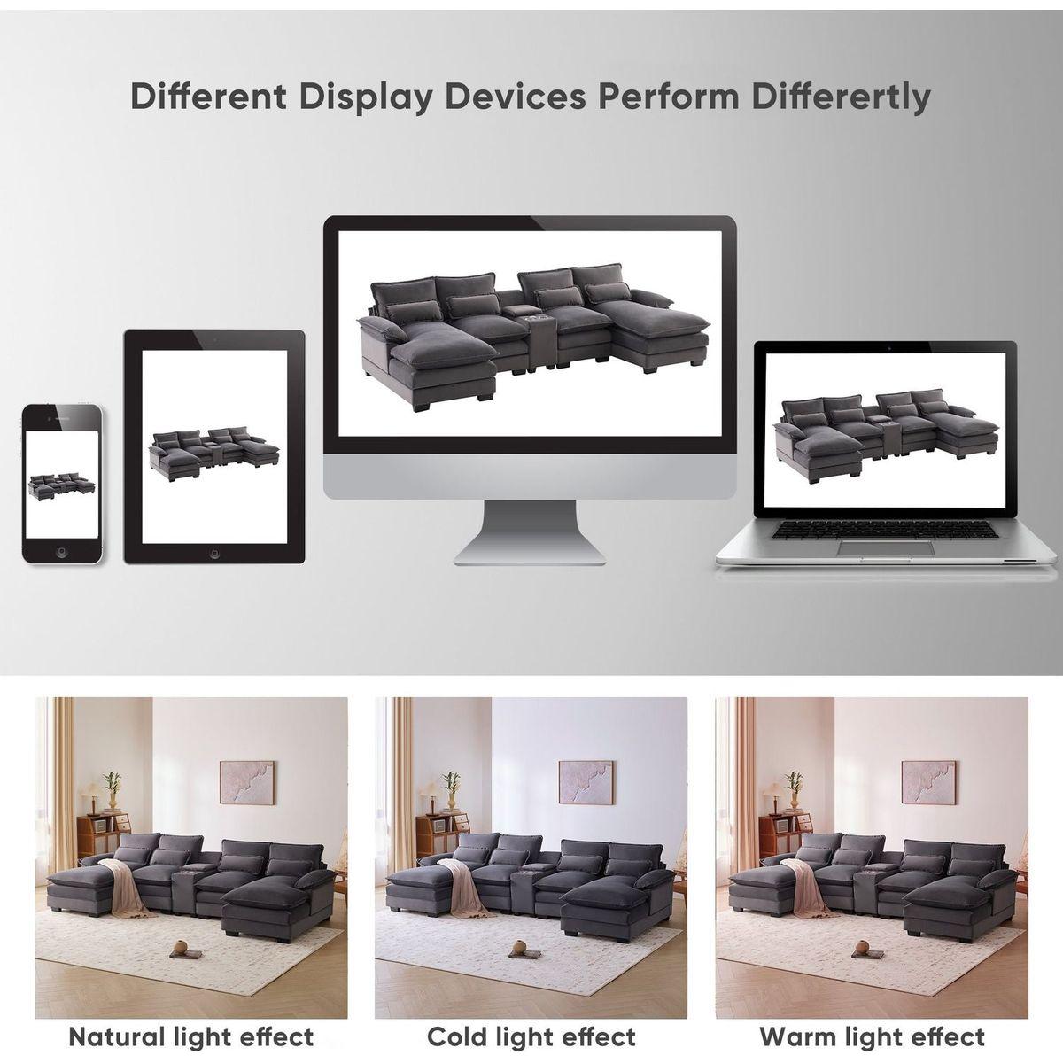 123x55" Modern U-shaped Sofa with Console,Cupholders and USB Ports,6-seat Upholstered Symmetrical Indoor Furniture,Sleeper Couch Set with Chaise for Living Room,Apartment,2 Colors