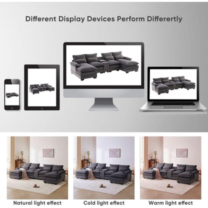 123x55" Modern U-shaped Sofa with Console,Cupholders and USB Ports,6-seat Upholstered Symmetrical Indoor Furniture,Sleeper Couch Set with Chaise for Living Room,Apartment,2 Colors
