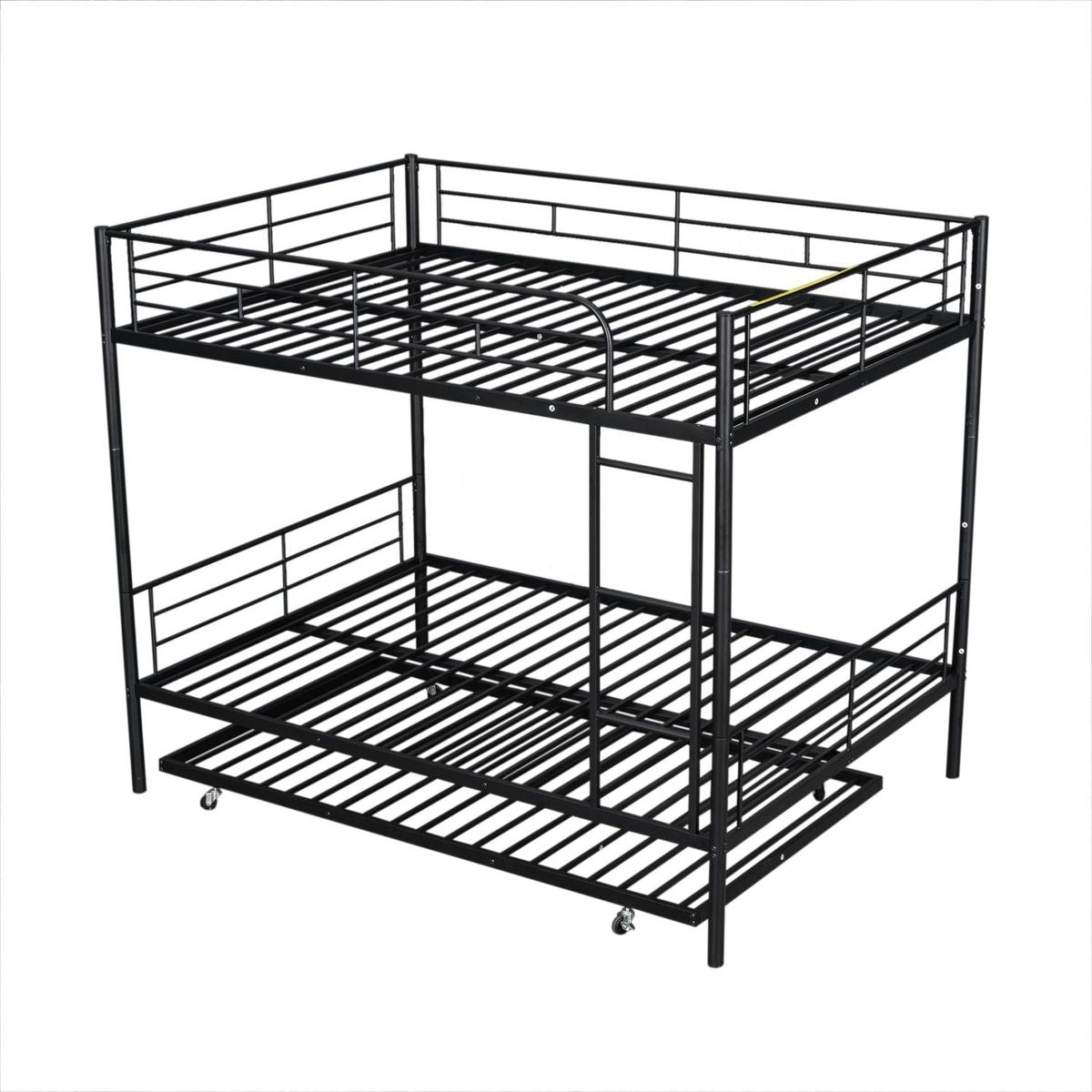 Full Over Full Metal Bunk Bed with Trundle, Black