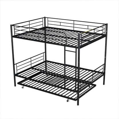 Full Over Full Metal Bunk Bed with Trundle, Black