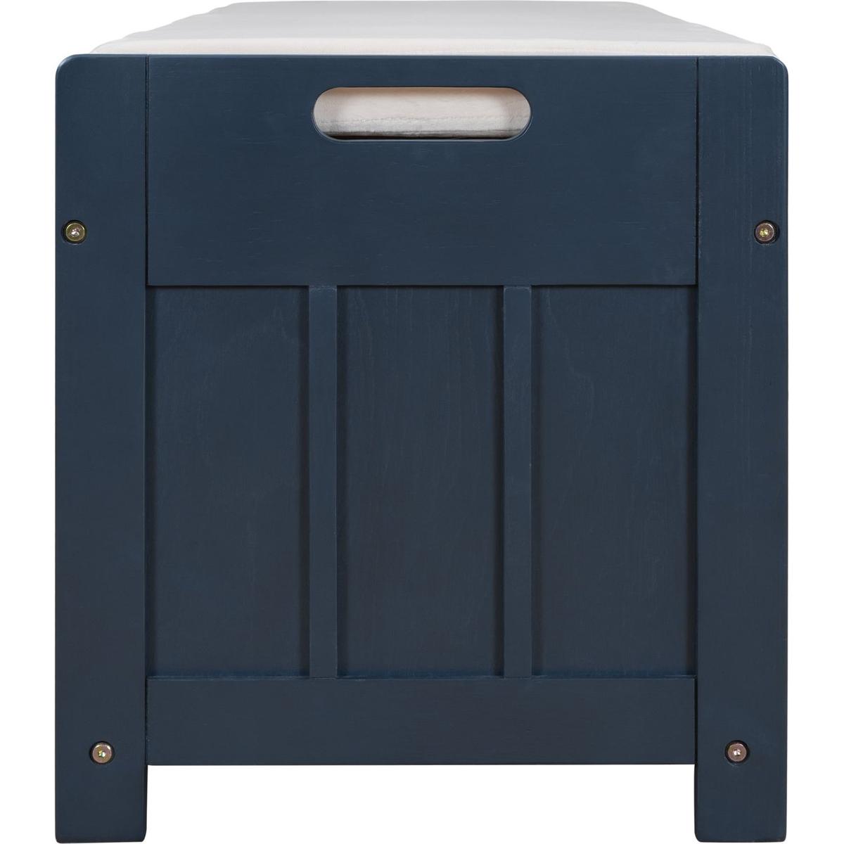 Storage Bench with 3 Shutter-shaped Doors, Shoe Bench with Removable Cushion and Hidden Storage Space (Antique Navy