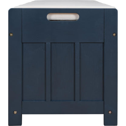 Storage Bench with 3 Shutter-shaped Doors, Shoe Bench with Removable Cushion and Hidden Storage Space (Antique Navy