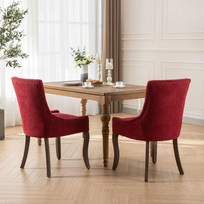 Ultra Side Dining Chair,Thickened fabric chairs with neutrally toned solid wood legs,Bronze nail head,Set of 2,Wine Red,Burgundy