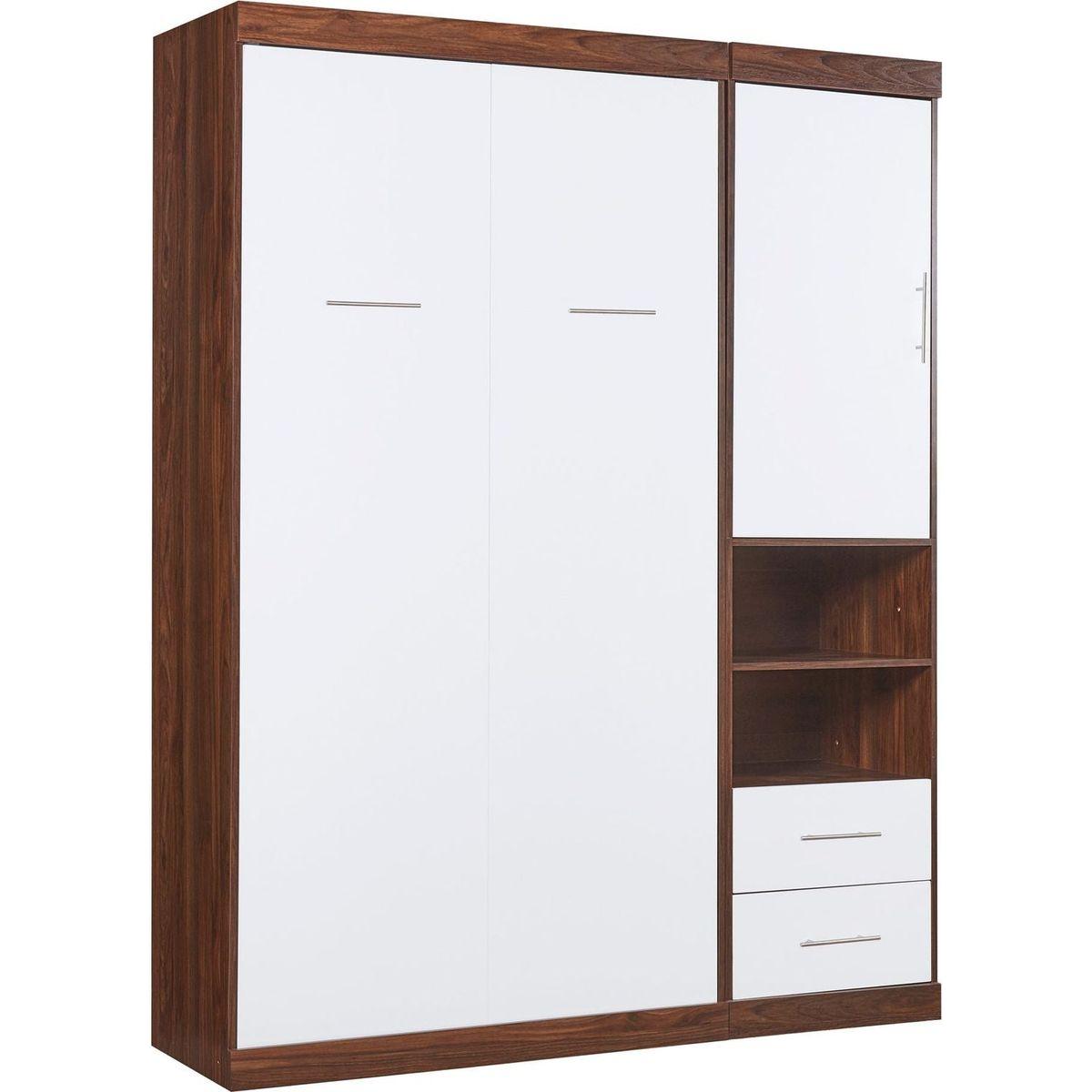 Twin Size Murphy Bed Wall Bed with Cabinet,White