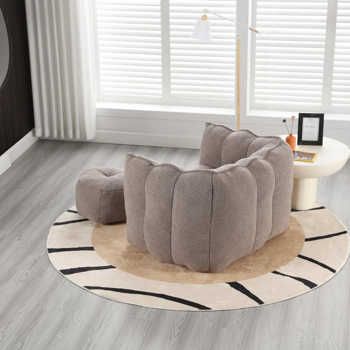 Soft Bean Bag Chair with High Resilient Foam(Chips)for living room and bedroom,Comfortable Square Lazy Sofa with Footstool, Cover for Adults to Gaming, Reading, and Watching TV - Streamdale Furniture