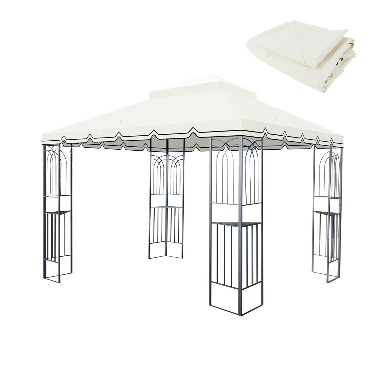 10x10 Ft Outdoor Patio Gazebo Replacement Canopy,Double Tiered Gazebo Tent Roof Top Cover Only Great Wall border(Frame Not Include)-Beige