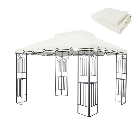 10x10 Ft Outdoor Patio Gazebo Replacement Canopy,Double Tiered Gazebo Tent Roof Top Cover Only Great Wall border(Frame Not Include)-Beige