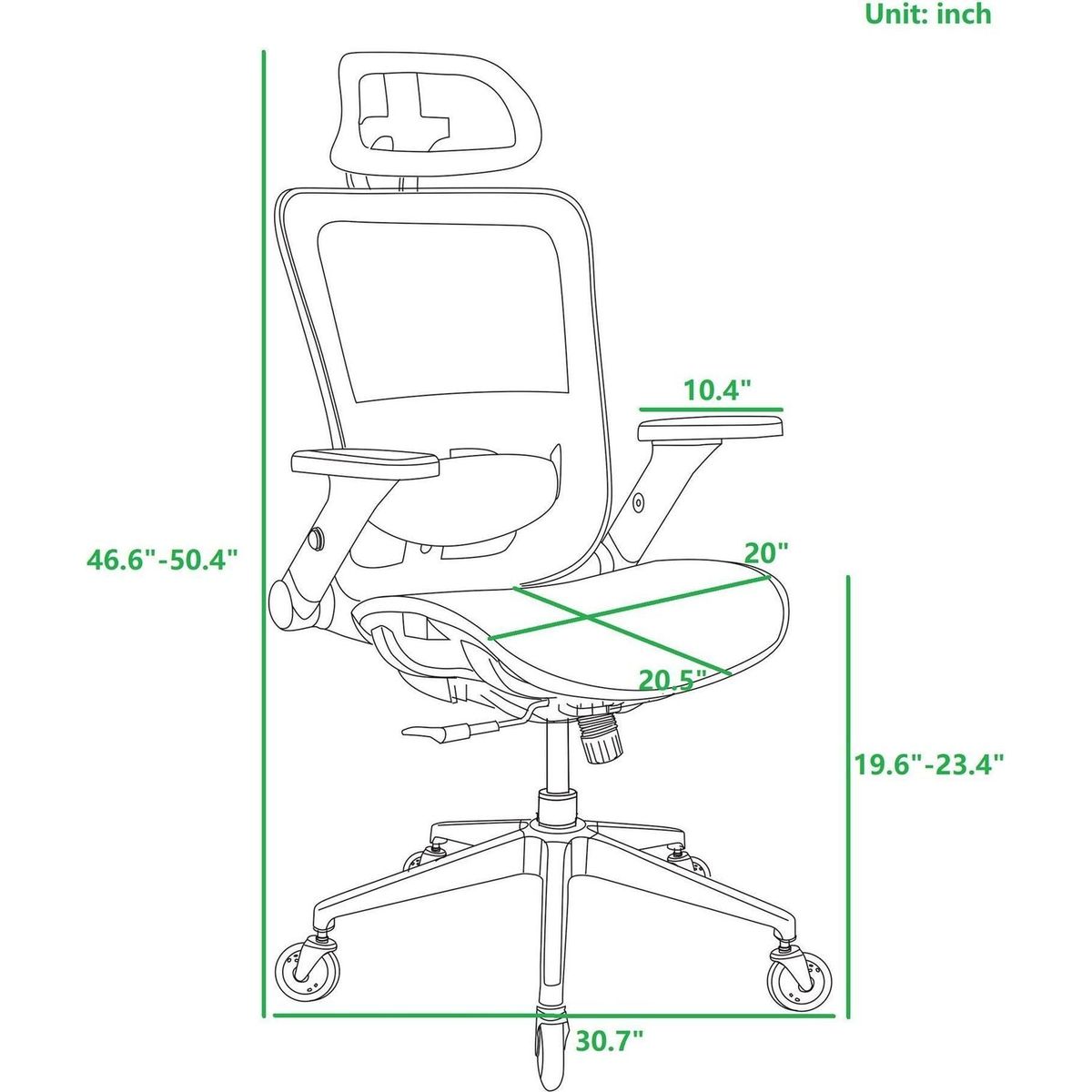 GREY Ergonomic Mesh Office Chair, High Back - Adjustable Headrest with Flip-Up Arms, Tilt and lock Function, Lumbar Support and blade Wheels, KD chrome metal legs