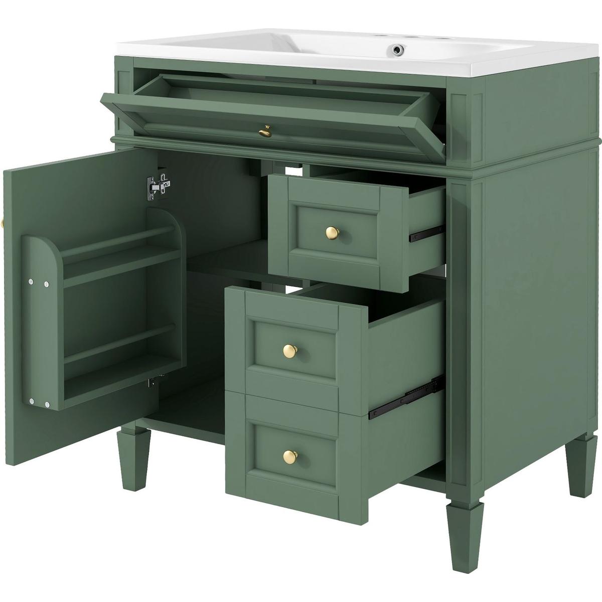 30" Bathroom Vanity with Top Sink, Modern Bathroom Storage Cabinet with 2 Drawers and a Tip-out Drawer, Single Sink Bathroom Vanity