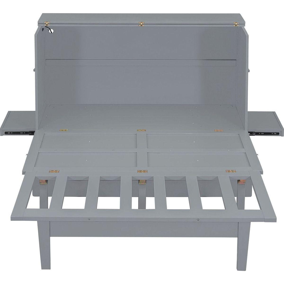 Queen Size Murphy Bed with USB Port and removable Shelves on Each Side,Gray