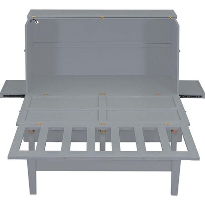 Queen Size Murphy Bed with USB Port and removable Shelves on Each Side,Gray