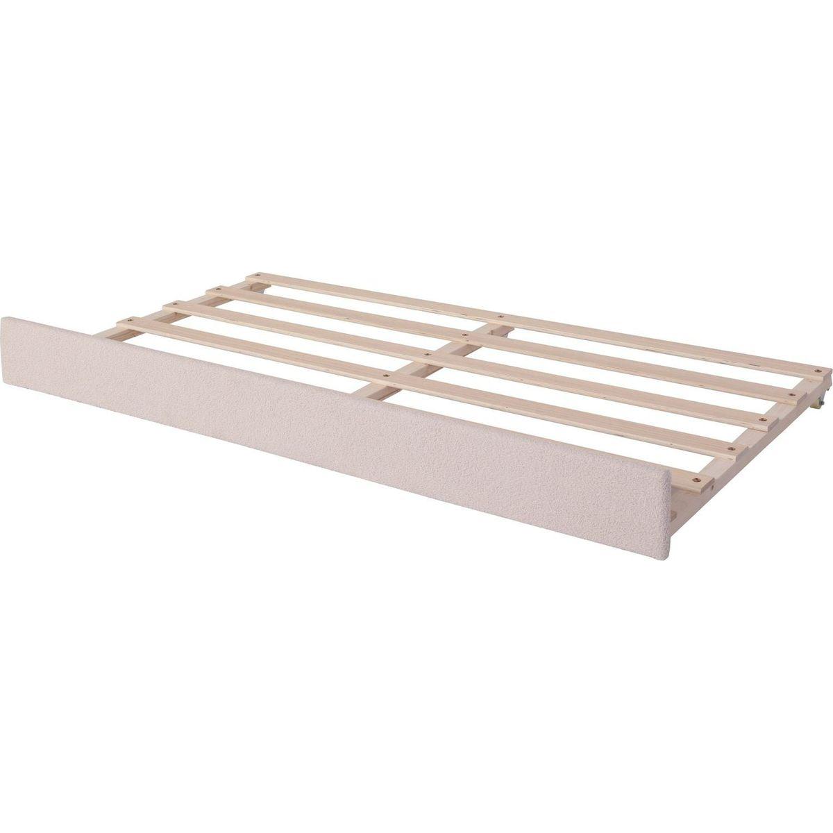 Teddy Fleece Twin Size Upholstered Daybed with Light and Trundle, Beige