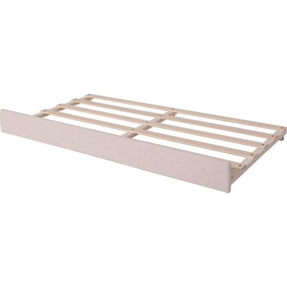 Teddy Fleece Twin Size Upholstered Daybed with Light and Trundle, Beige