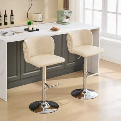 Swivel Barstools Adjusatble Seat Height With Chrome Base, Modern PU Upholstered Bar Stools with the whole Back Tufted, for Home Pub and Kitchen Island,Beige, Set of 2