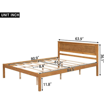 Platform Bed Frame with Headboard, Wood Slat Support, No Box Spring Needed, Queen, Oak
