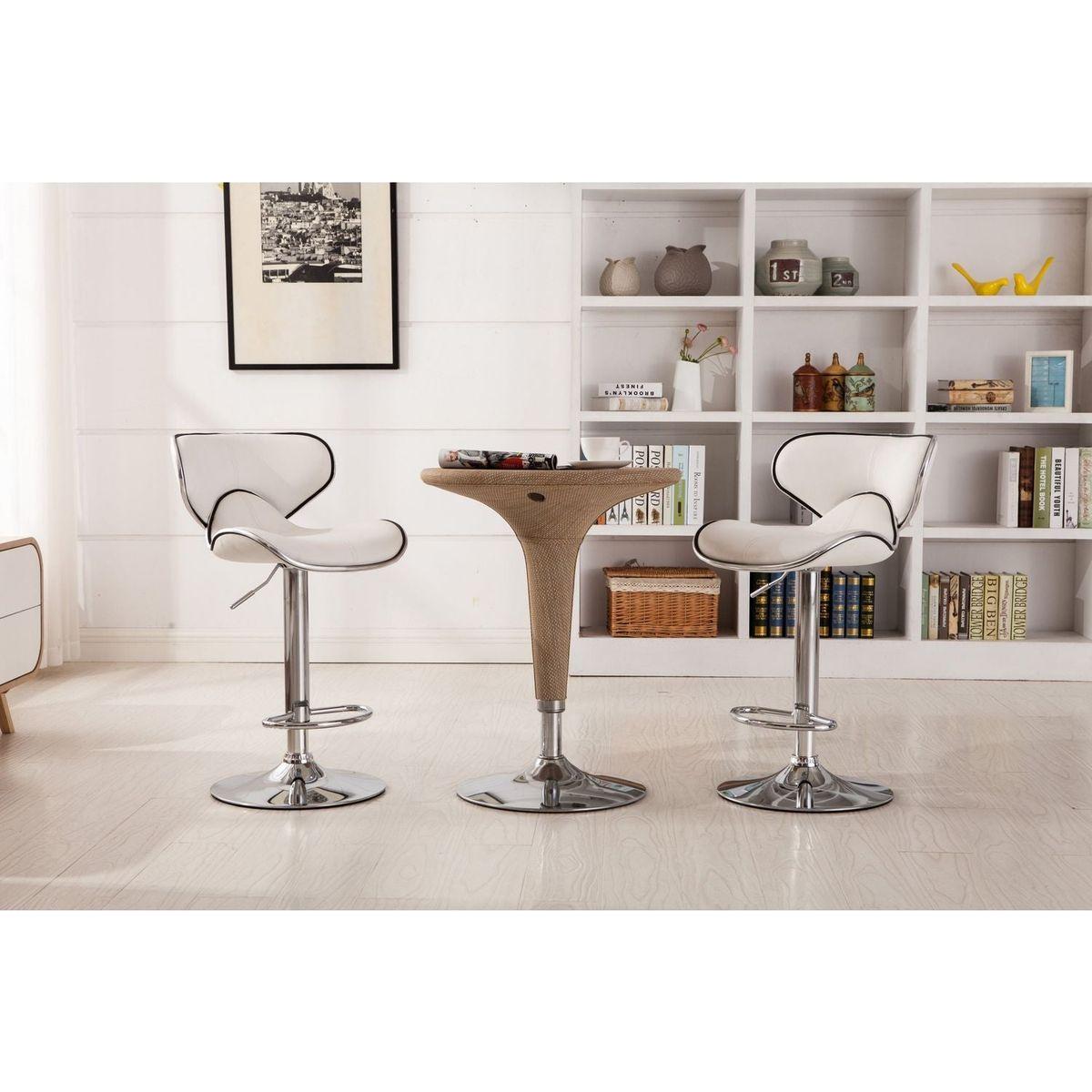 Masaccio Upholstery Airlift Adjustable Swivel Barstool with Chrome Base, Set of 2, White