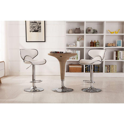 Masaccio Upholstery Airlift Adjustable Swivel Barstool with Chrome Base, Set of 2, White