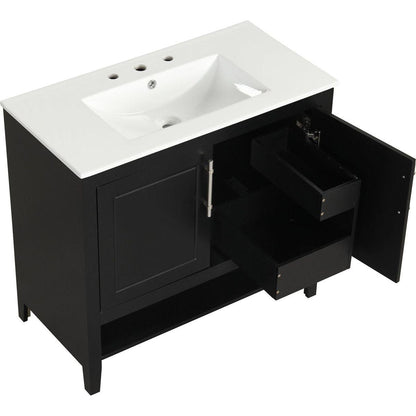 36" Bathroom Vanity with Sink, Multi-functional Bathroom Cabinet with Doors and Drawers, MDF Frame and MDF Board, Black