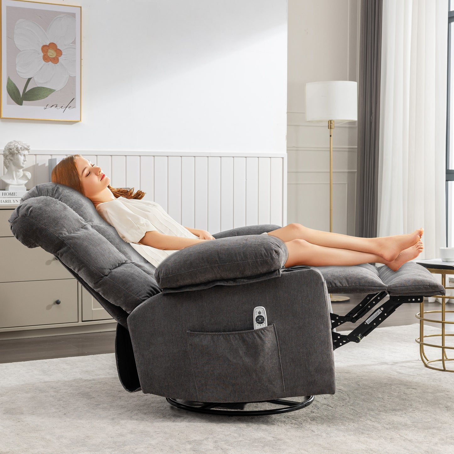 Massage Rocker Recliner Chair Rocking Chairs for Adults Oversized with 2 Cup Holders, USB Charge Port Soft Features a Manual Massage and Heat.(A+B)GREY