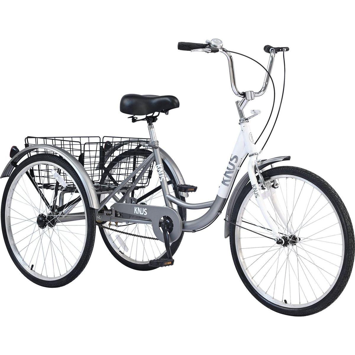 Adult Tricycle Trikes,3-Wheel Bikes,24 Inch Wheels Cruiser Bicycles with Large Shopping Basket for Women and Men