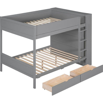 Full over Full Bunk Bed With 2 Drawers and Multi-layer Cabinet, Gray