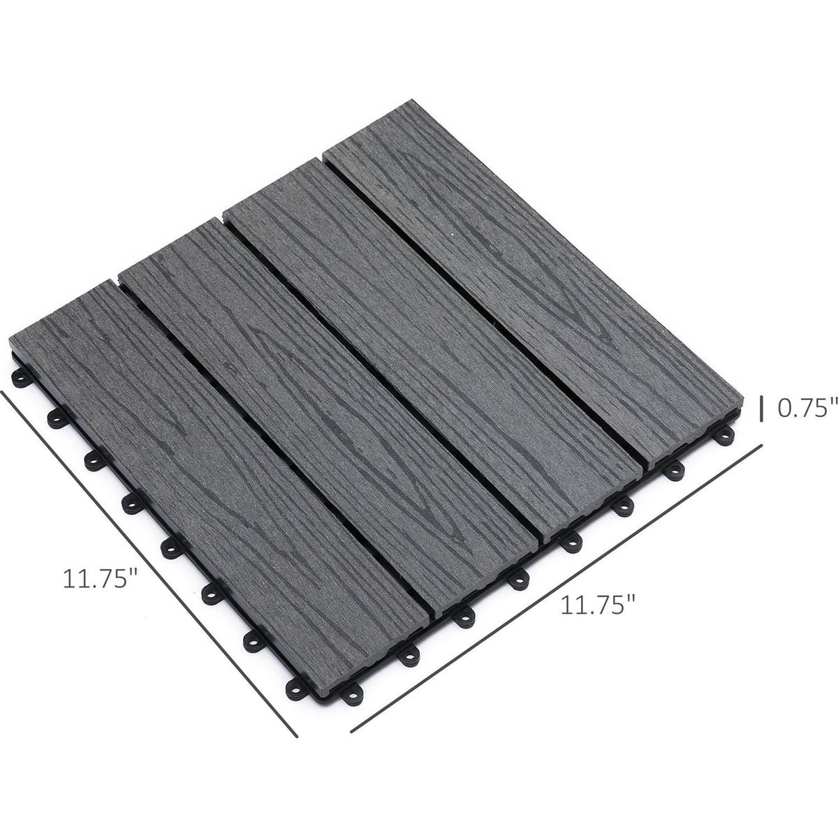 Interlocking Deck Tiles, Pack of 11 Outdoor Flooring Patio Tiles, 12" x 12", All Weather for Porch, Balcony, Backyard for a New Classic Look, Grey