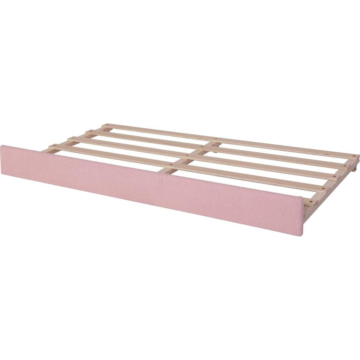 Teddy Fleece Twin Size Upholstered Daybed with Light and Trundle, Pink