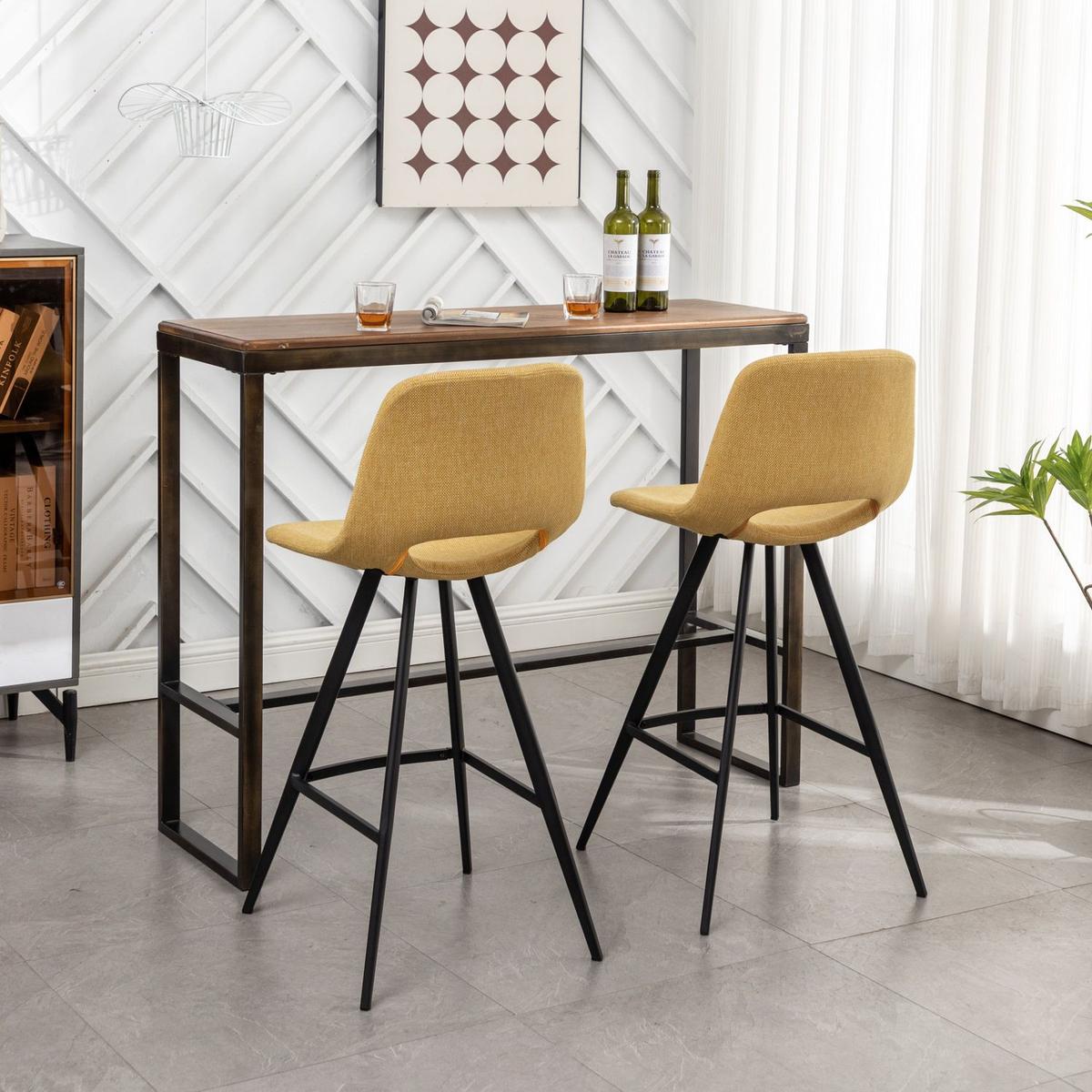 Porth Fabric Kitchen 28.25" Counter Height Stools, Set of 2, Yellow