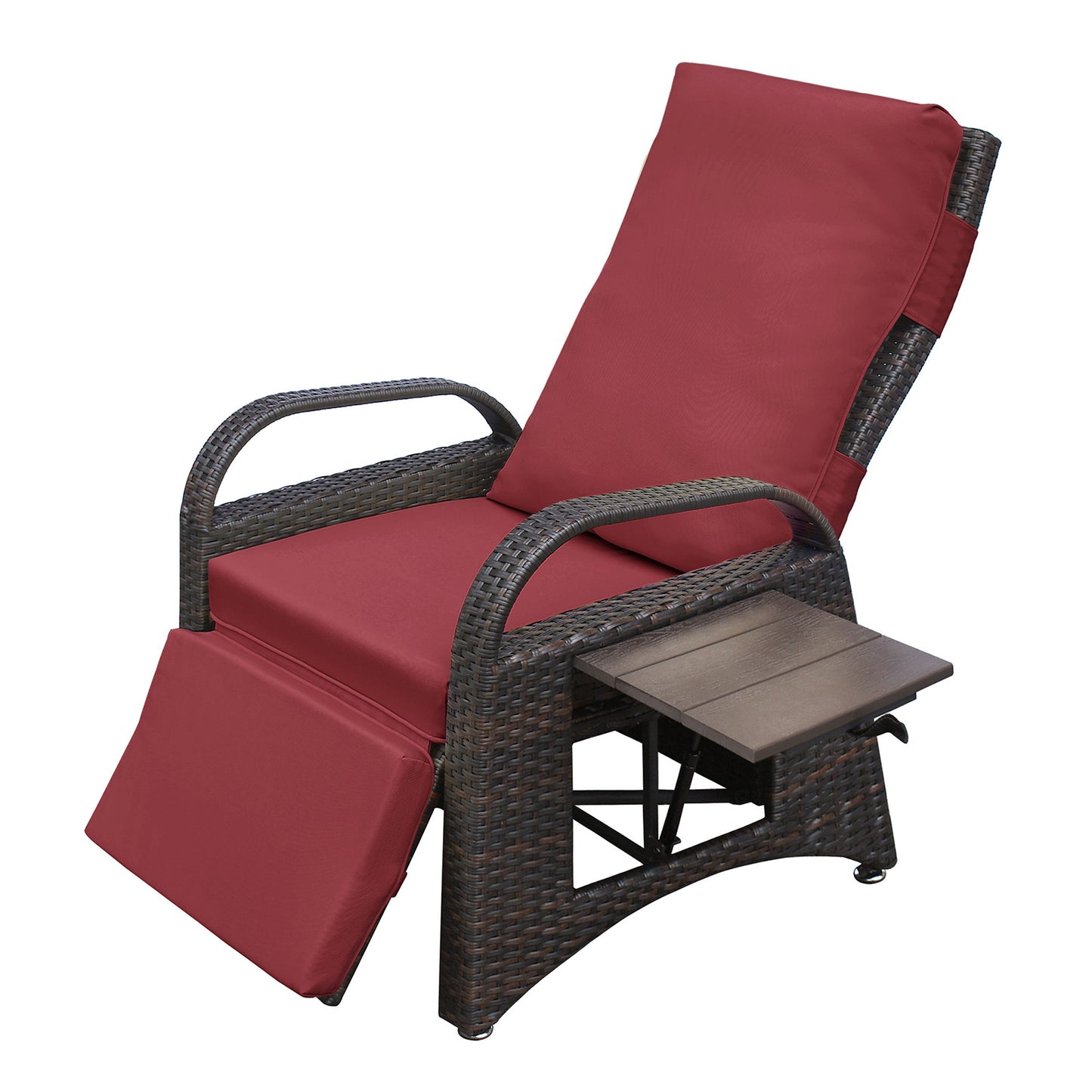 Outdoor Recliner Chair,2 Buckle Adjustment Mechanism Reclining Lounge Chair and Removable Soft Cushion, with Modern Armchair and Ergonomic for Home, Sunbathing or Relaxation (Brown + Red)