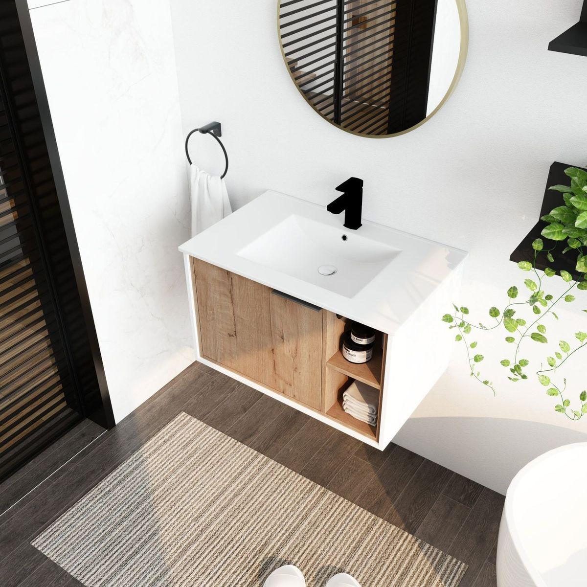 30" Floating Wall-Mounted Bathroom Vanity with Ceramics Sink & Soft-Close Cabinet Door