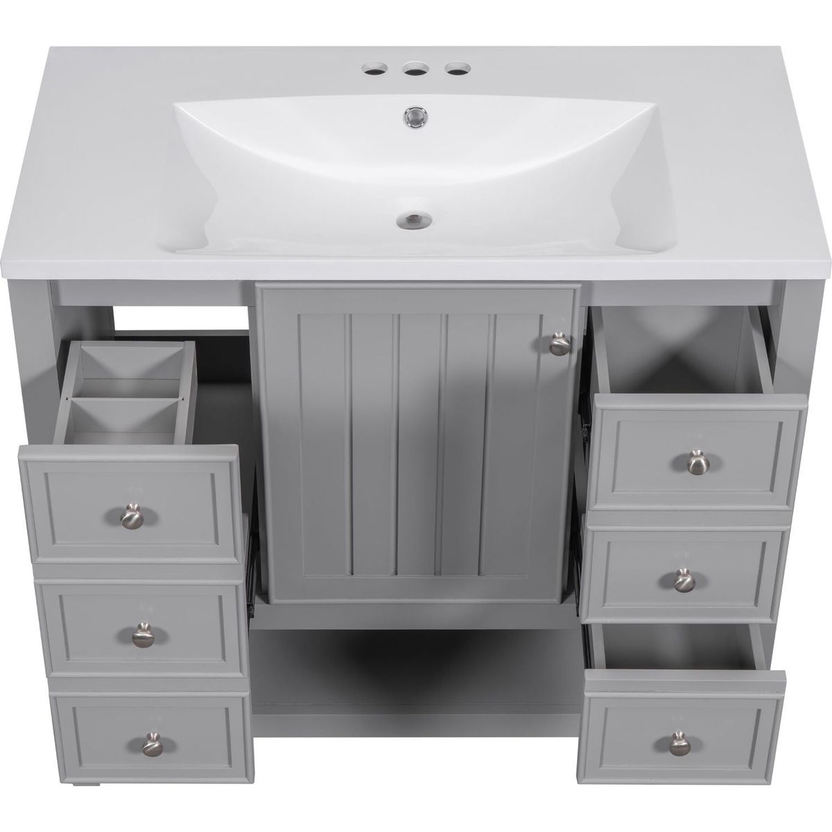 36" Bathroom Vanity with Sink Combo, One Cabinet and Three Drawers, Solid Wood and MDF Board, Grey