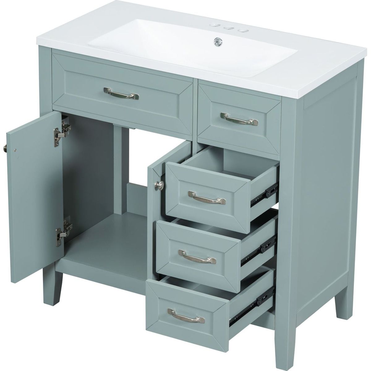 36" Bathroom Vanity with Sink Combo, Green Bathroom Cabinet with Drawers, Solid Frame and MDF Board