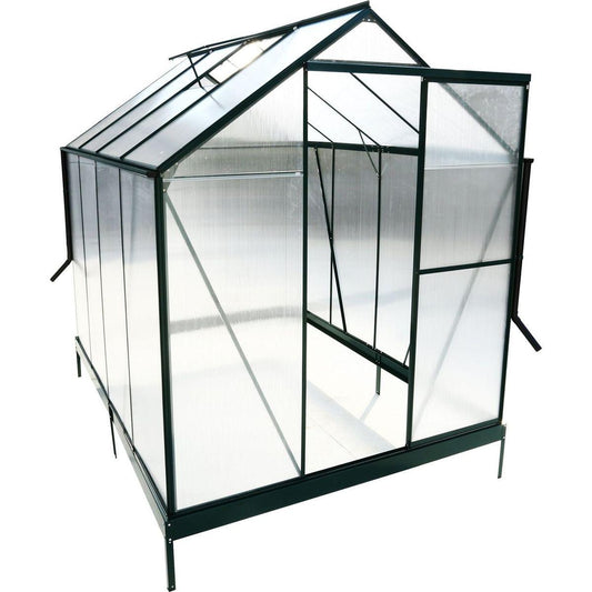 6.3'x8.2'x7' Polycarbonate Greenhouse, Heavy Duty Outdoor Aluminum Walk-in Green House Kit with Rain Gutter, Vent and Door for Backyard Garden, color green