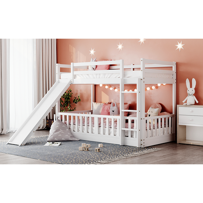 Twin Over Twin Bunk Bed with Slide and Ladder, White